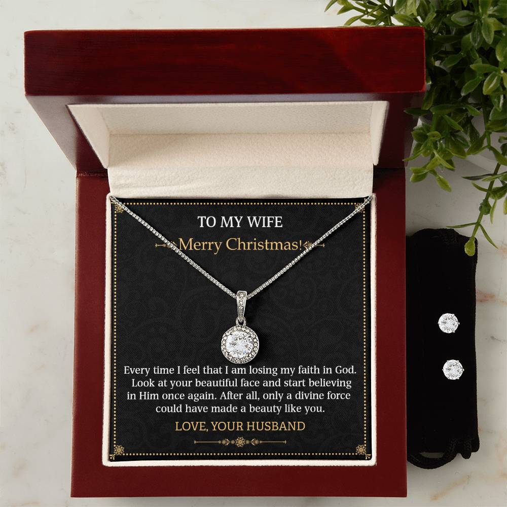 Eternal Hope Necklace and Cubic Zirconia Earring Set To my Wife Merry Christmas