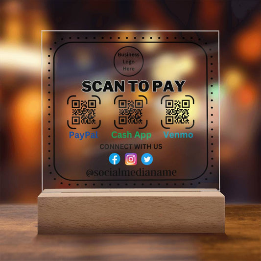 Save time & Earn More Money With The Scan To Pay Acrylic Plaque Combine modern technology and a heartfelt message with our Square Acrylic Plaque!