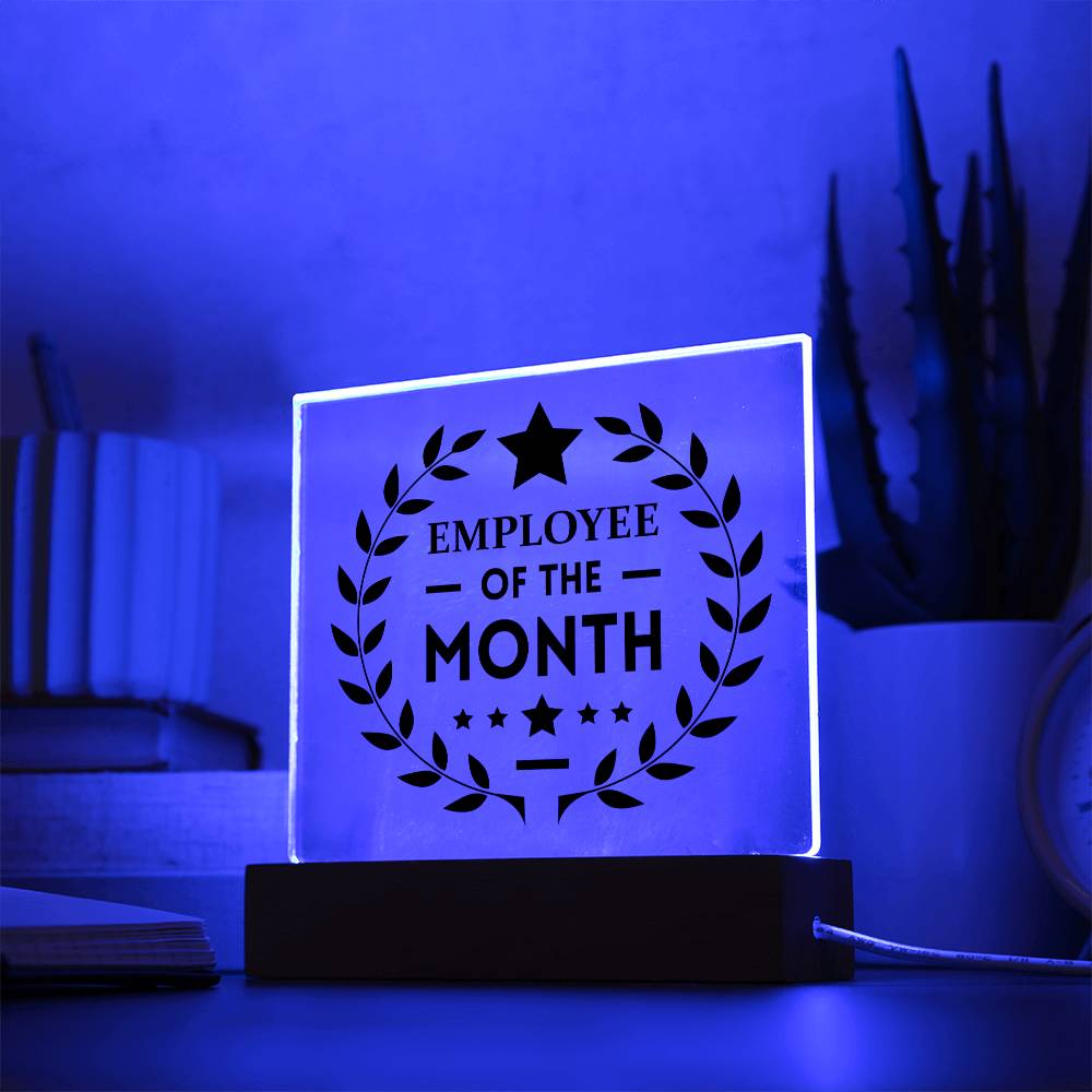 Employee Of The Month Acrylic Plaque. Reward your best employees with this Employee Acrylic Plaque. This award-winning plaque is made of high-quality, lightweight acrylic that won't fade over time. It's a great way to show your employees how much you appreciate their hard work.