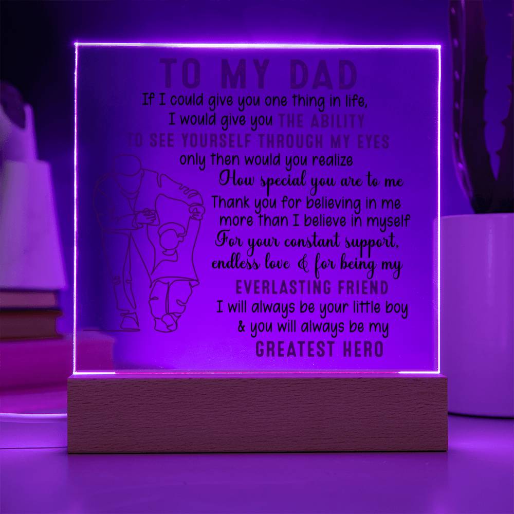 Surprise the remarkable dad in your life with this meaningful gift! Featuring a classic “To My Dad, My Greatest Hero” design, this customizable item also includes space to add your own name. Show your dad you care with this heartfelt item from Emporium Discounts. Personalize it and make it extra special for your dad with a name, date, or message of your own. This one-of-a-kind gift is sure to be treasured for years to come.