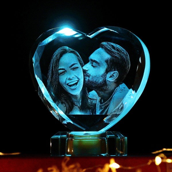3D Laser Engraved Heart Crystal Photo Frame with Light Up LED Base Emporium Discounts