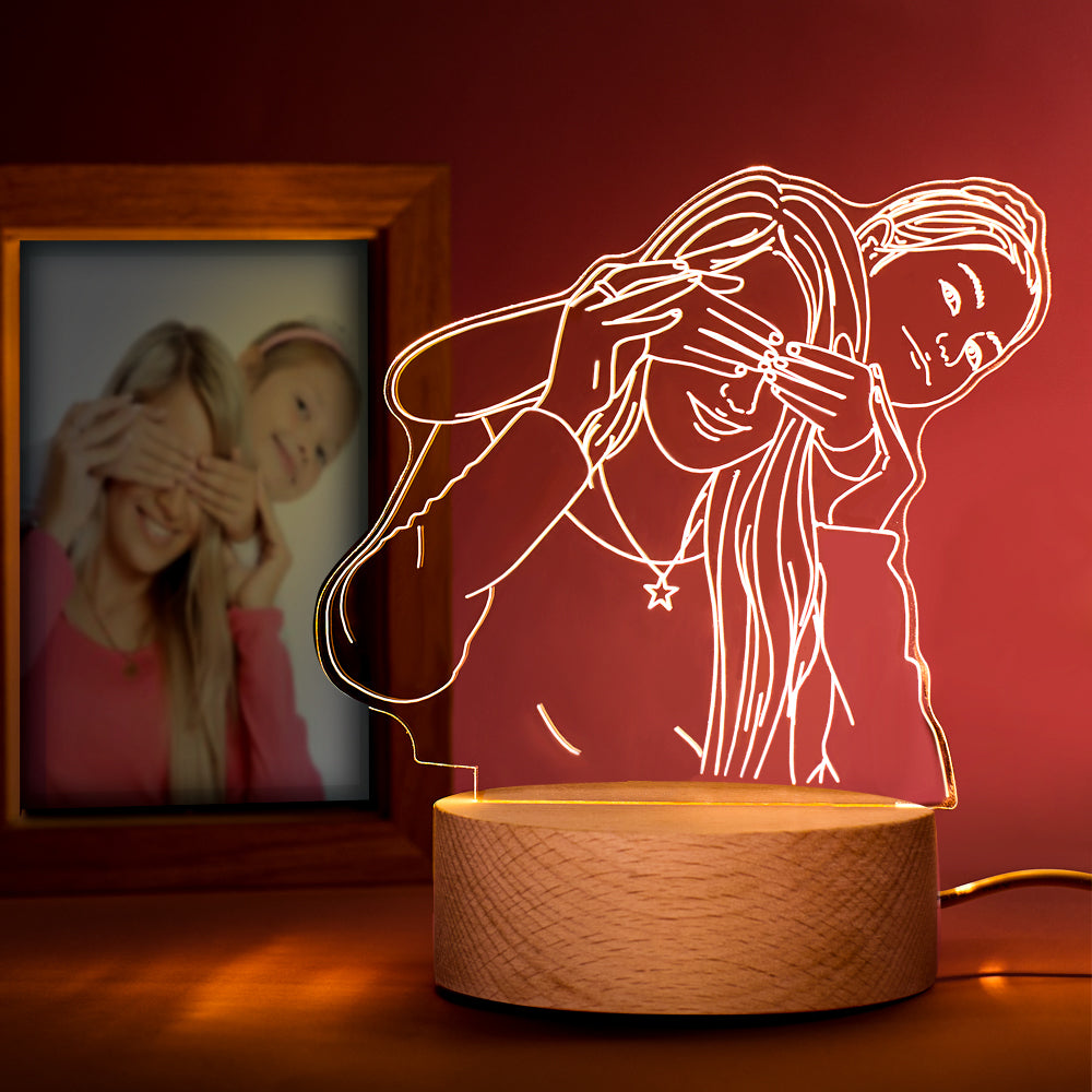 Custom Acrylic 3D Photo Lamp LED Night Lights With Wood Base Emporium Discounts
