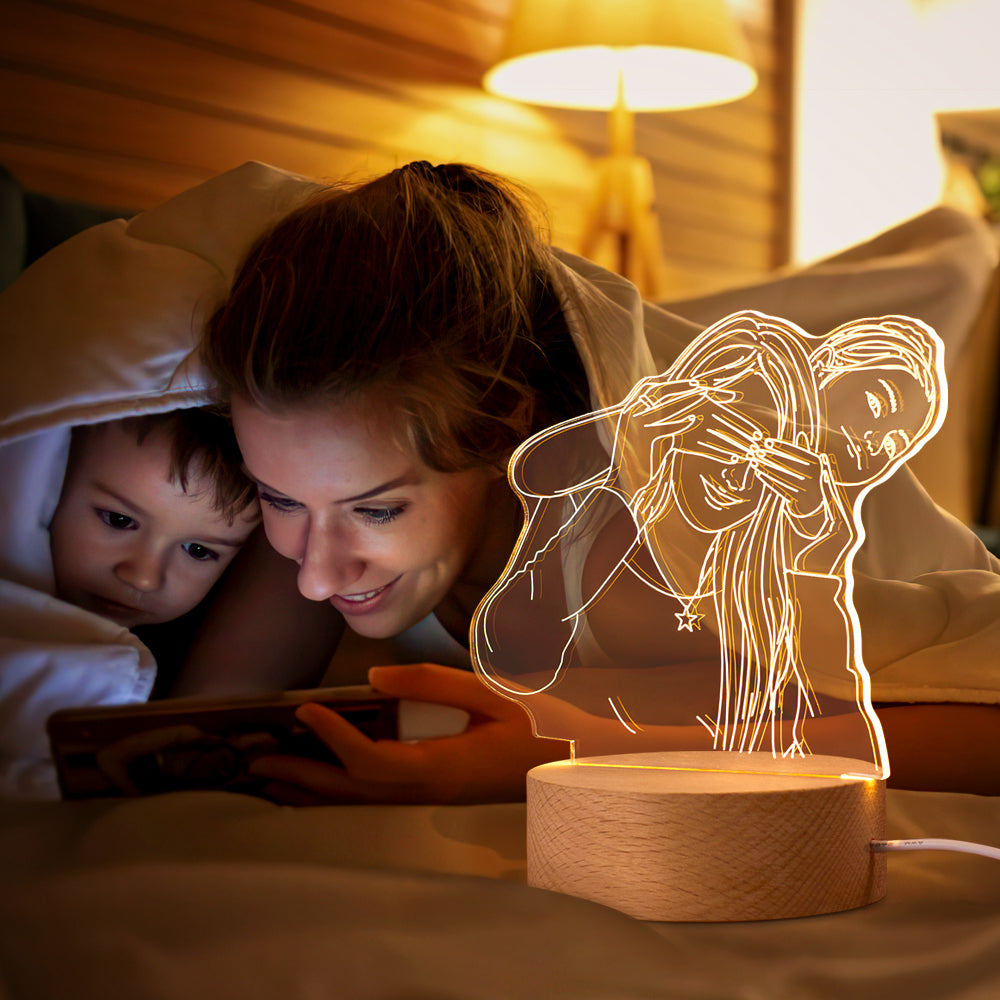 Custom Acrylic 3D Photo Lamp LED Night Lights With Wood Base Emporium Discounts