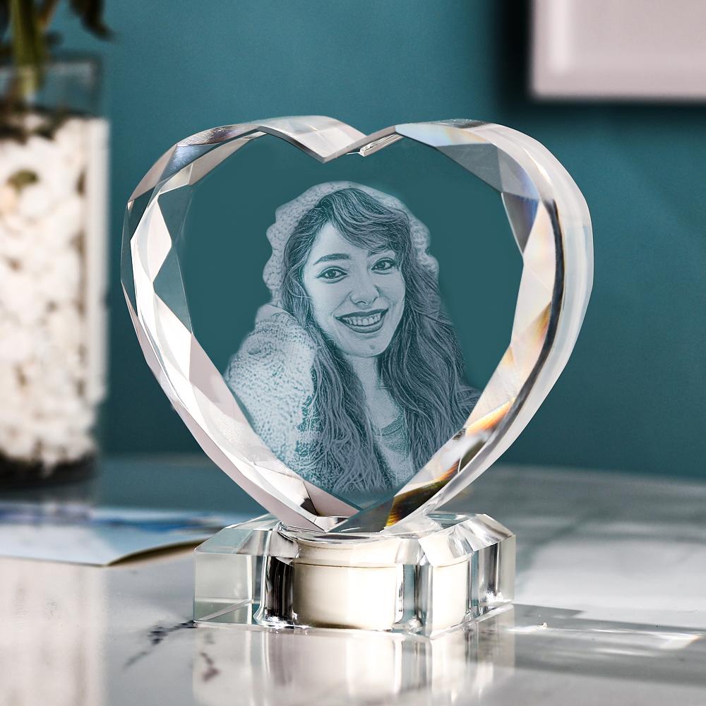 3D Laser Engraved Heart Crystal Photo Frame with Light Up LED Base Emporium Discounts