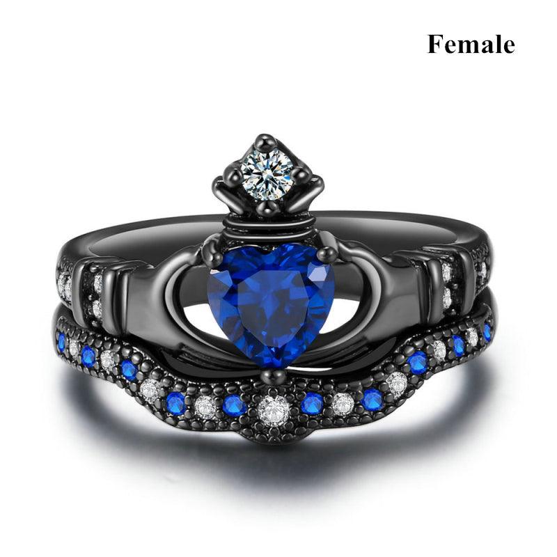 Carofeez Charm Couple Ring Stainless Steel Black Men's Ring Blue Zircon Women's Ring Sets Valentine's Day Wedding Bands
