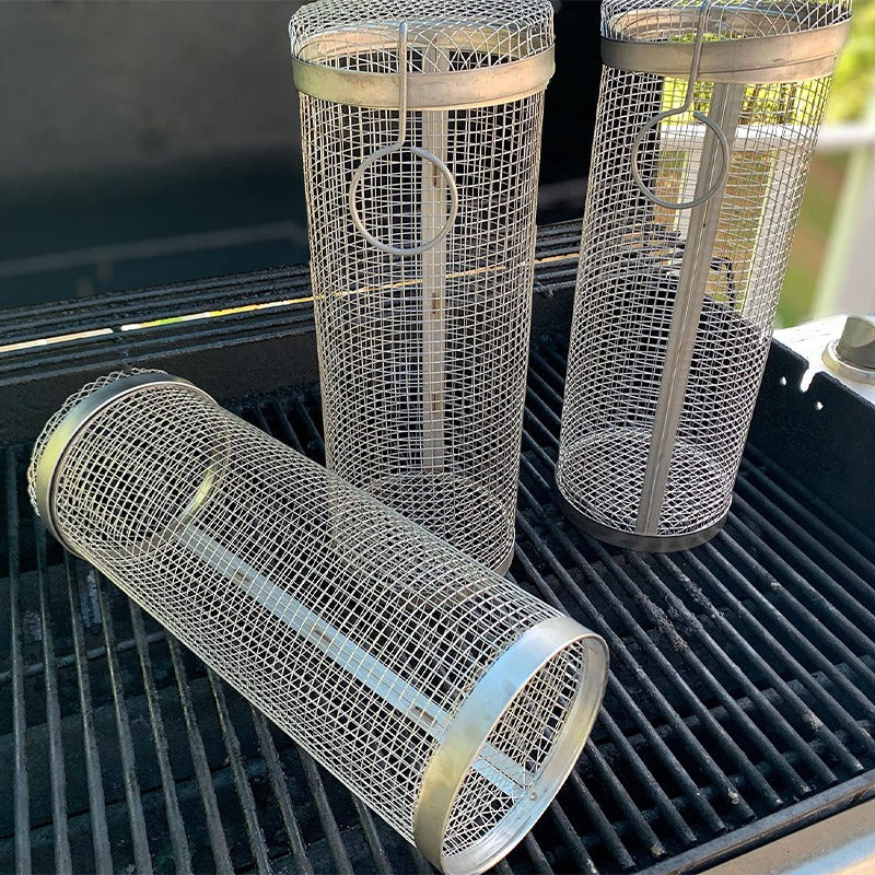 Rolling Grilling Basket Metal BBQ Barbecue Basket Net Portable Outdoor Camping Barbecue Rack Kitchen Gadgets Emporium Discounts