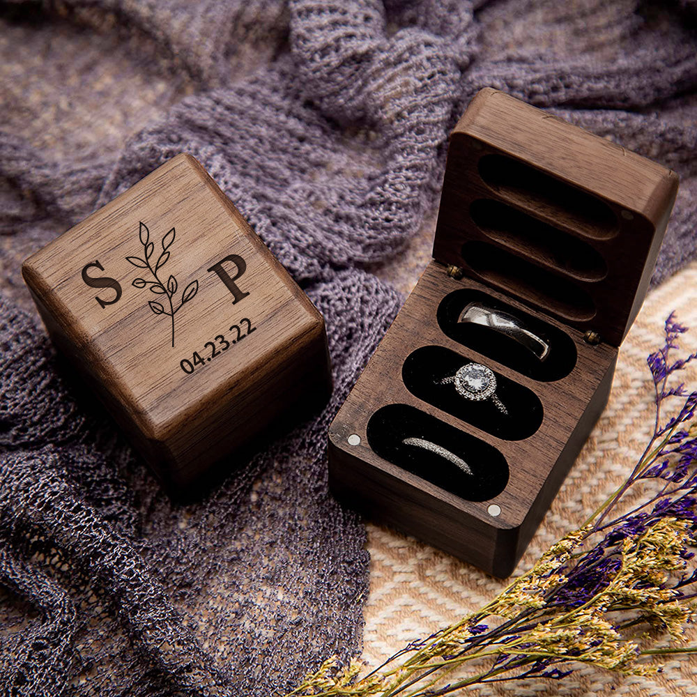 Personalized Triple Slot Ring Storage Wedding Engagement Proposal Wood Ring Box Emporium Discounts