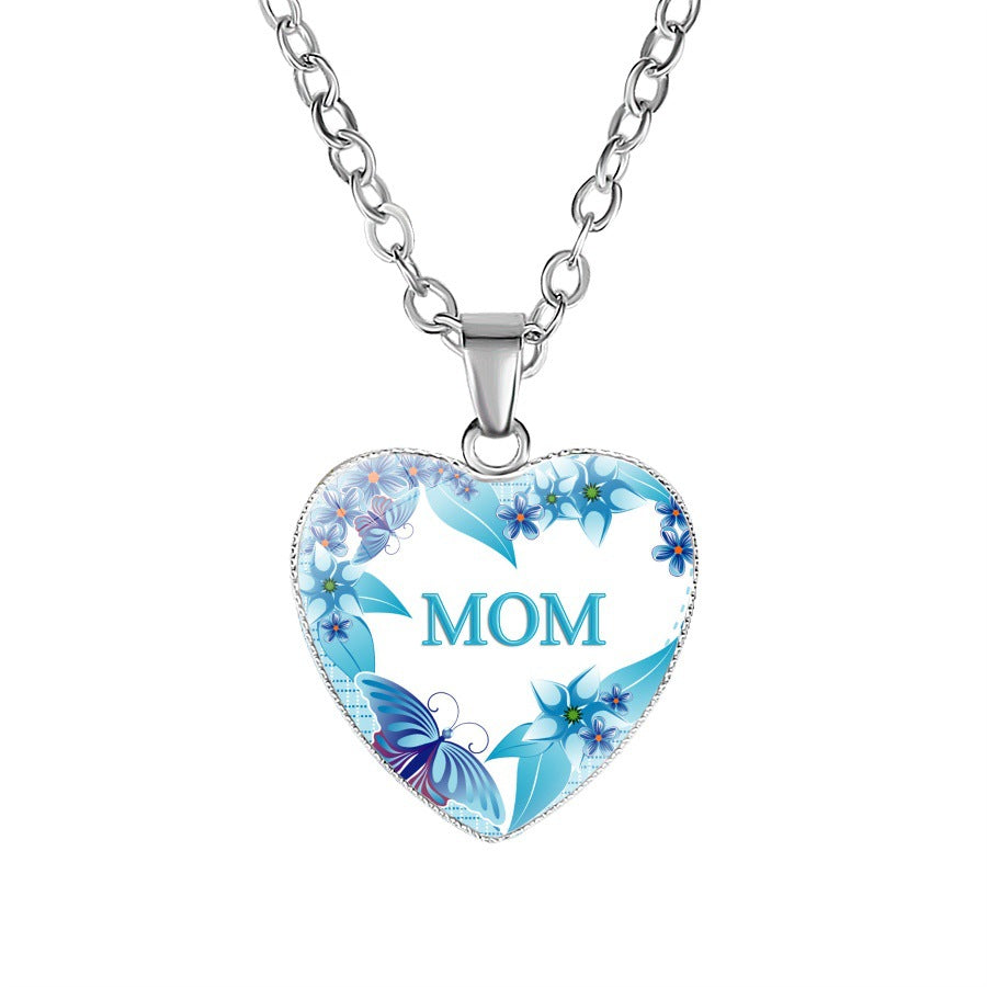 Mom's Love MOM Heart Pendant Necklace Simple Mother's Day Gift Gemstone Necklace Emporium Discounts