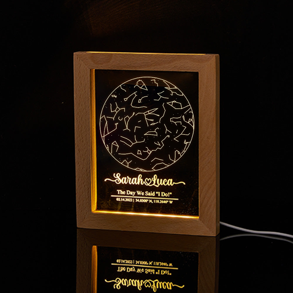 Custom Engraved Star Map Print Constellation Print Night Light with Wood Frame Emporium Discounts
