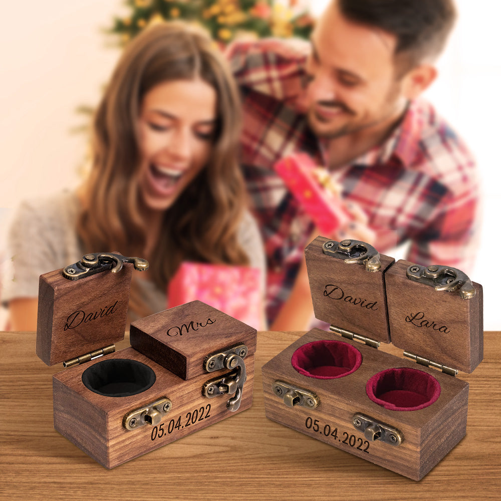 Custom Double Ring Boxes Personalized Wood Ring Bearer Box Emporium Discounts