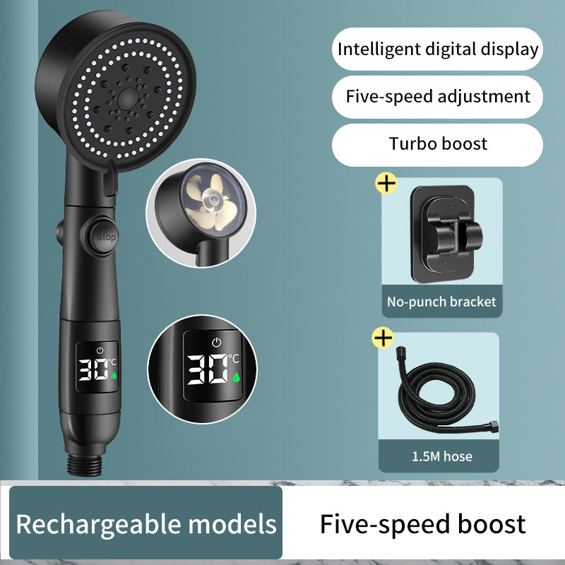 Digital Display Shower Temperature Control Fan Blade Booster Shower Nozzle Temperature Display Shower | Emporium Discounts