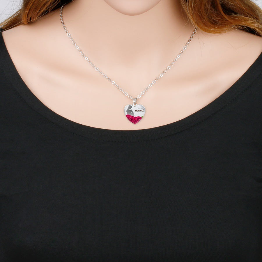 Mom's Love MOM Heart Pendant Necklace Simple Mother's Day Gift Gemstone Necklace Emporium Discounts