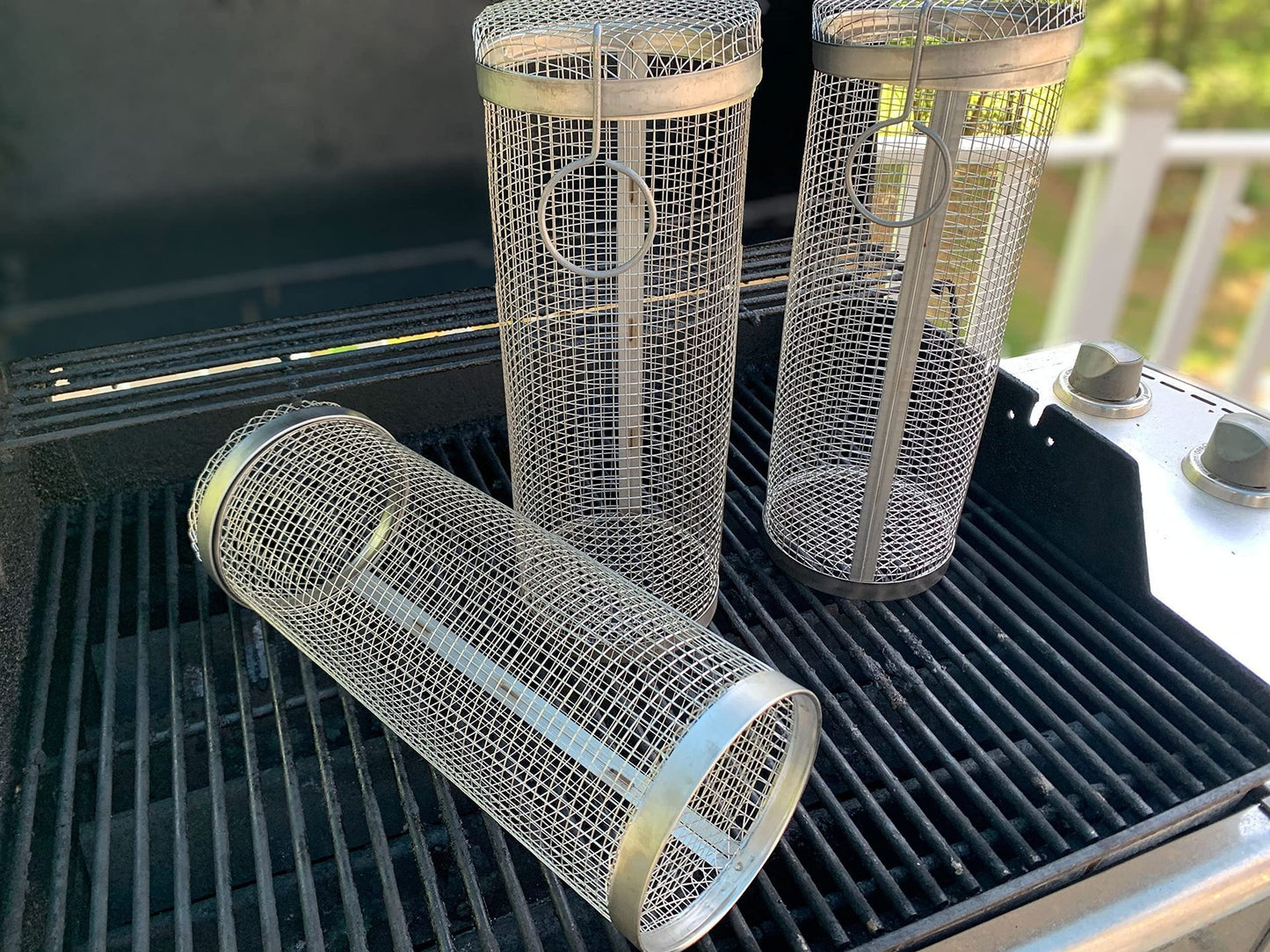 Rolling Grilling Basket Metal BBQ Barbecue Basket Net Portable Outdoor Camping Barbecue Rack Kitchen Gadgets Emporium Discounts
