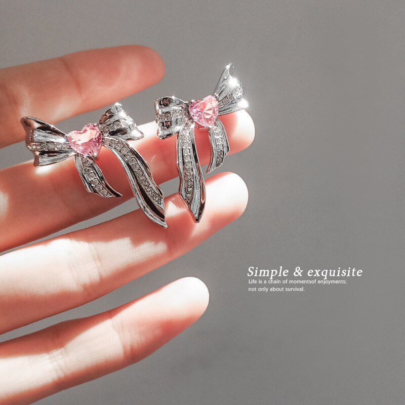 Sweet Pink Metal Bow Earrings Emporium Discounts