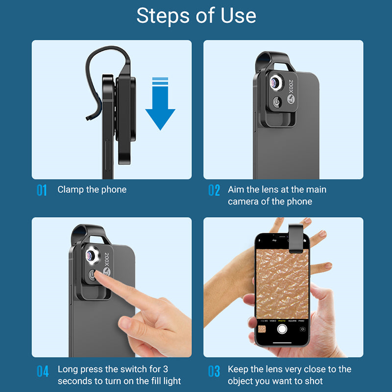 Capture HD pics with detail using the Phone Camera Video Micro Lens. Get close to your subject with the 200x zoom feature, perfect for lab work, STEM, jewelry appraisal, health diagnosis, art, outdoor exploration and more. The lightweight design and clip make it compatible with single and dual-camera phones. Get yours today!