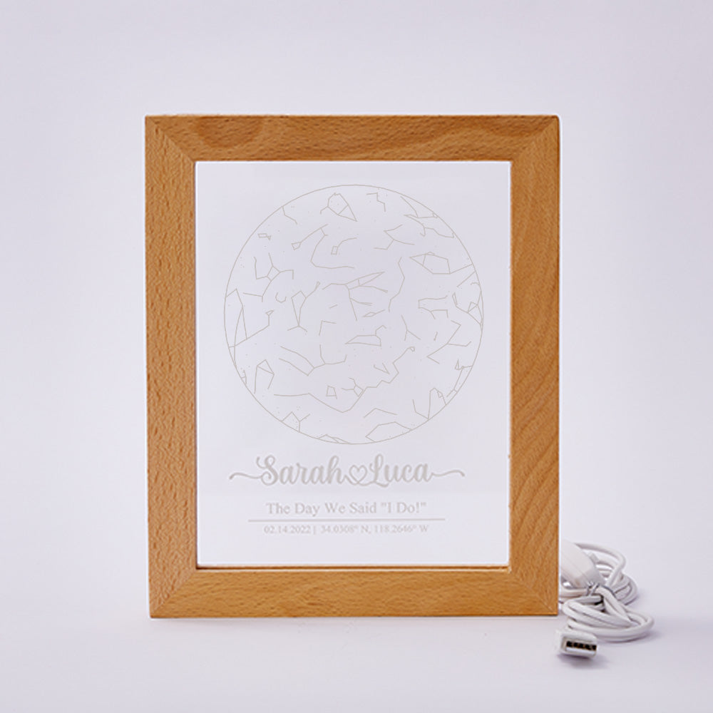 Custom Engraved Star Map Print Constellation Print Night Light with Wood Frame Emporium Discounts