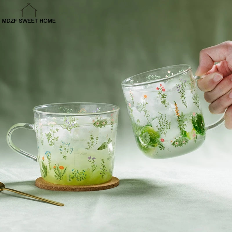 Floral Clear Glass Cups or Mugs