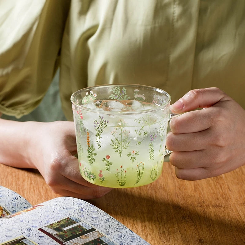 Floral Clear Glass Cups or Mugs