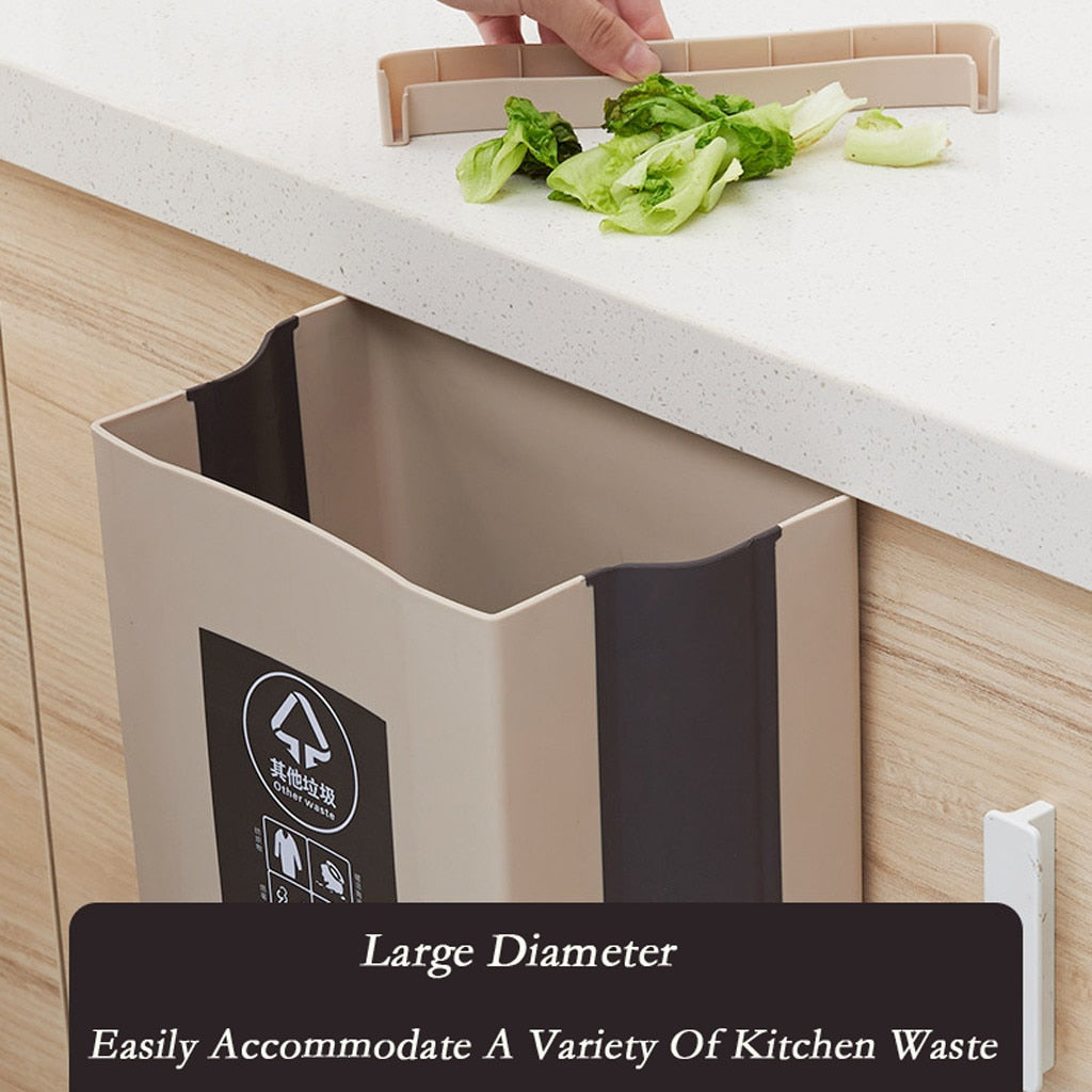 Folding Waste Bin Kitchen Cabinet Door Hanging Trash Bin Trash Can Wall Mounted Trashcan for Bathroom Toilet Waste Storage Emporium Discounts