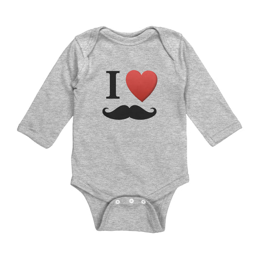 Rabbit Skins Long Sleeve Baby Bodysuit Front I Love Moustache