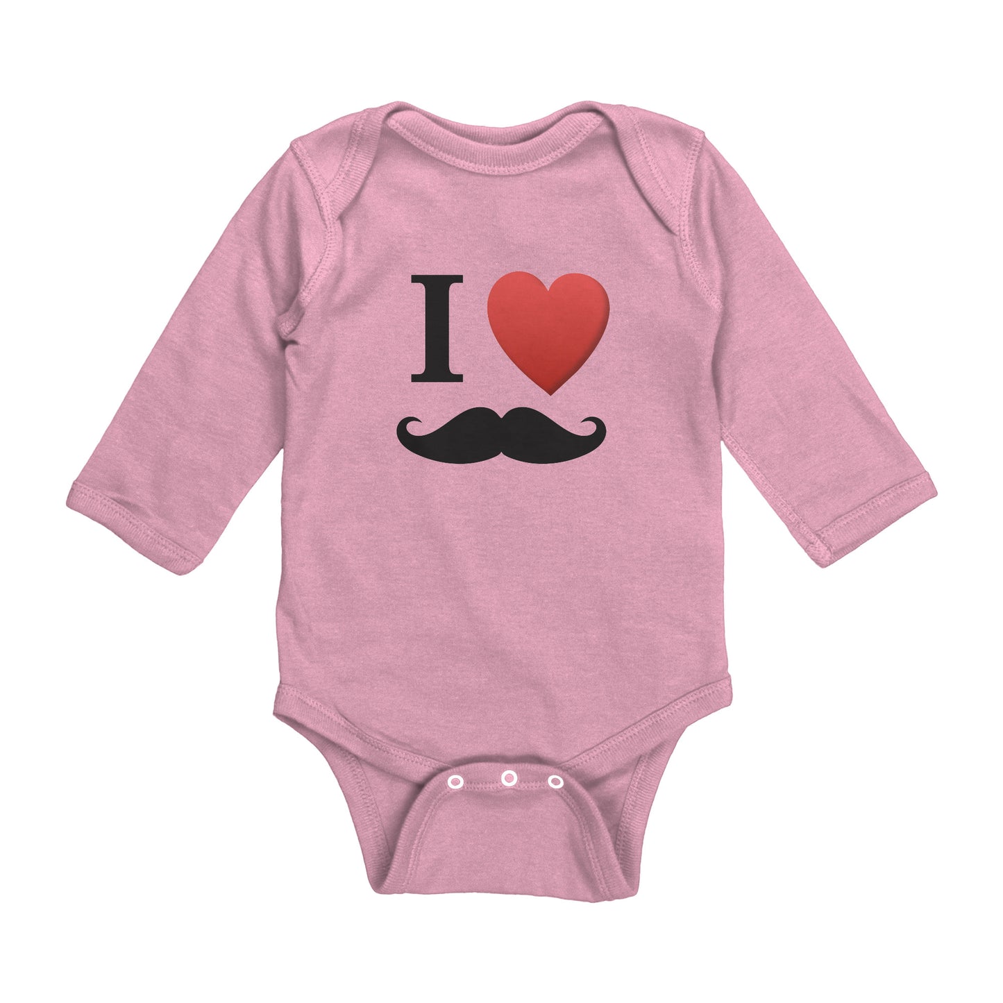 Rabbit Skins Long Sleeve Baby Bodysuit Front I Love Moustache