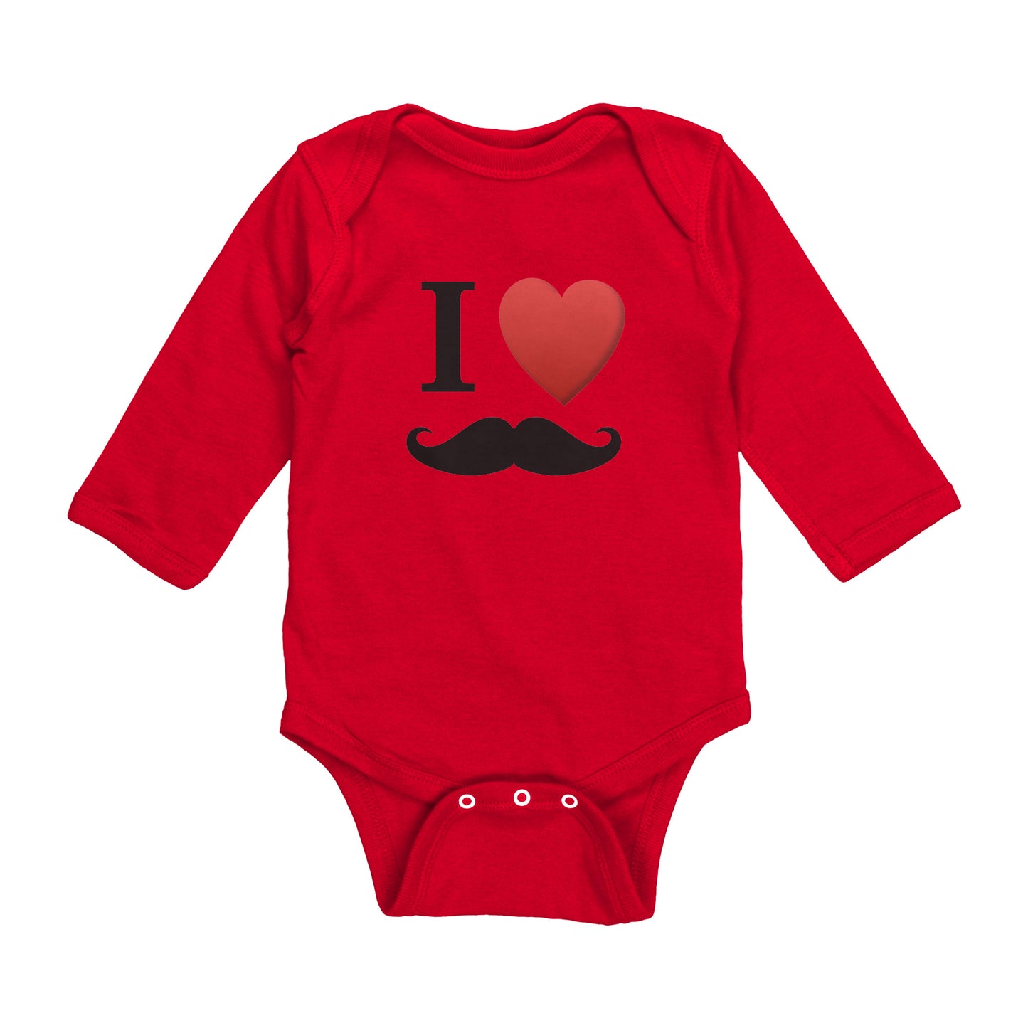 Rabbit Skins Long Sleeve Baby Bodysuit Front I Love Moustache