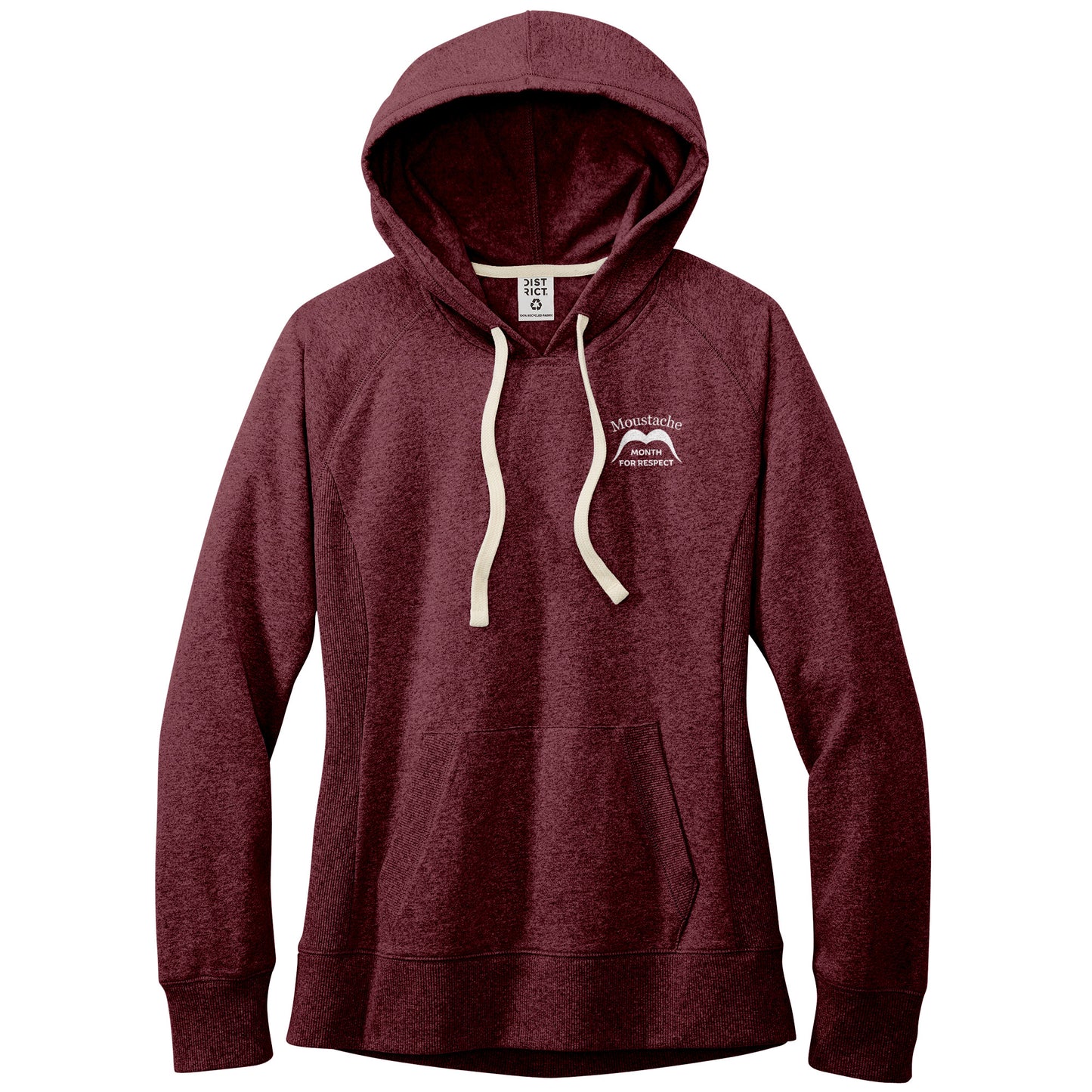 WOMEN'S RE-FLEECE HOODIE Back & Front Left Movember Moustache Month Of Respect