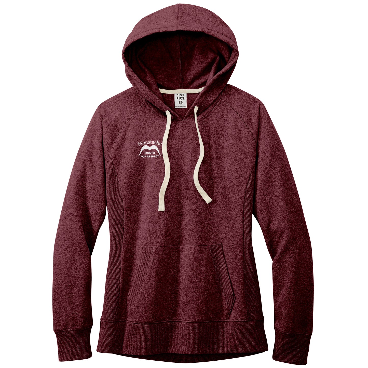 WOMEN'S RE-FLEECE HOODIE Back & Front Right Movember Moustache Month Of Respect