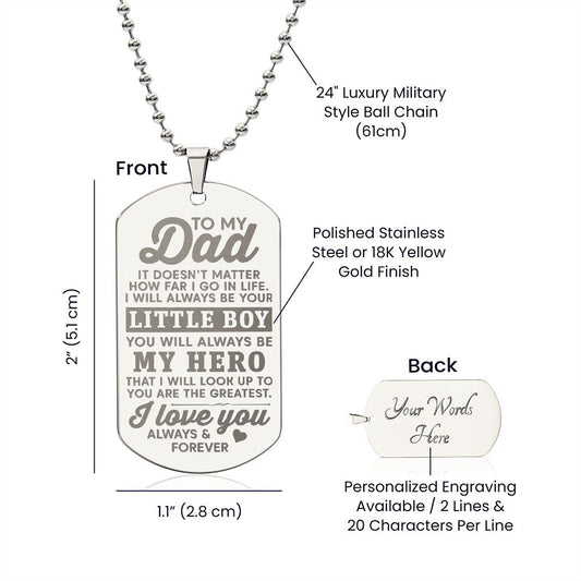 Surprise your dad on Father's Day or his birthday by giving him this unique and eye-catching Engraved Necklace! It's a classic, yet stylish statement piece that is sure to spark conversation.   Engraving option is available, you can choose to personalize onto the back of the pendant your dad's name, a special date, or anything else you want to remember and keep you close to their heart.