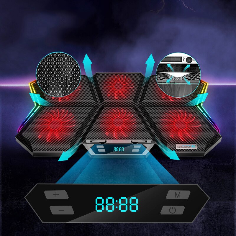 Gaming Laptop Cooler Six Fan Two USB Port Led RGB Lighting Notebook Stand for Laptop 12-17 inch Laptop Cooling Pad Emporium Discounts 5 Daily Gadget or Products Discounted at 20%  OFF Code DAILY20