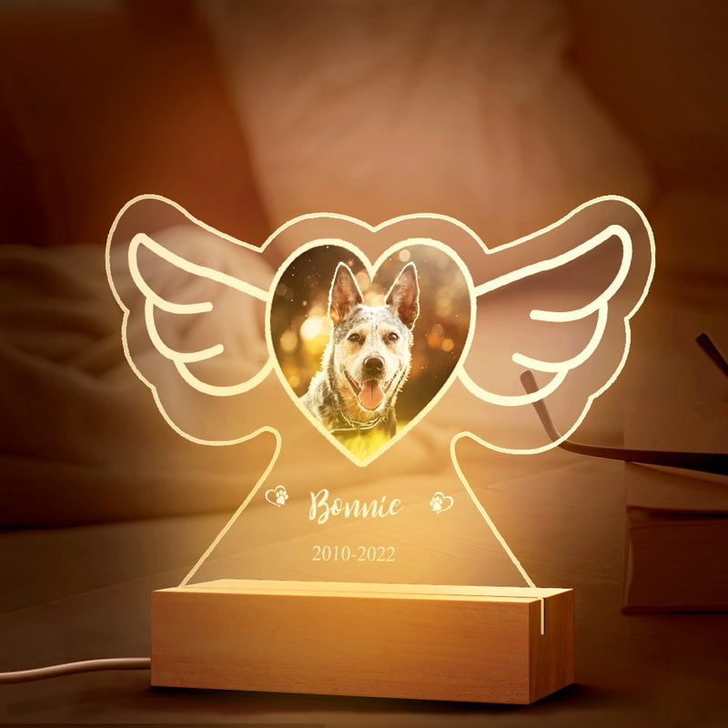 Personalized Pet Photo Lamp Custom Name Angel Wings Night Light Emporium Discounts